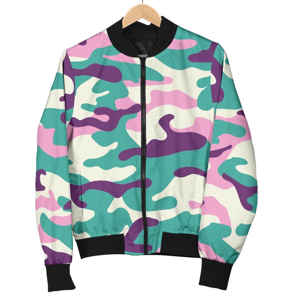 Pastel Teal And Purple Camouflage Print Women's Bomber Jacket