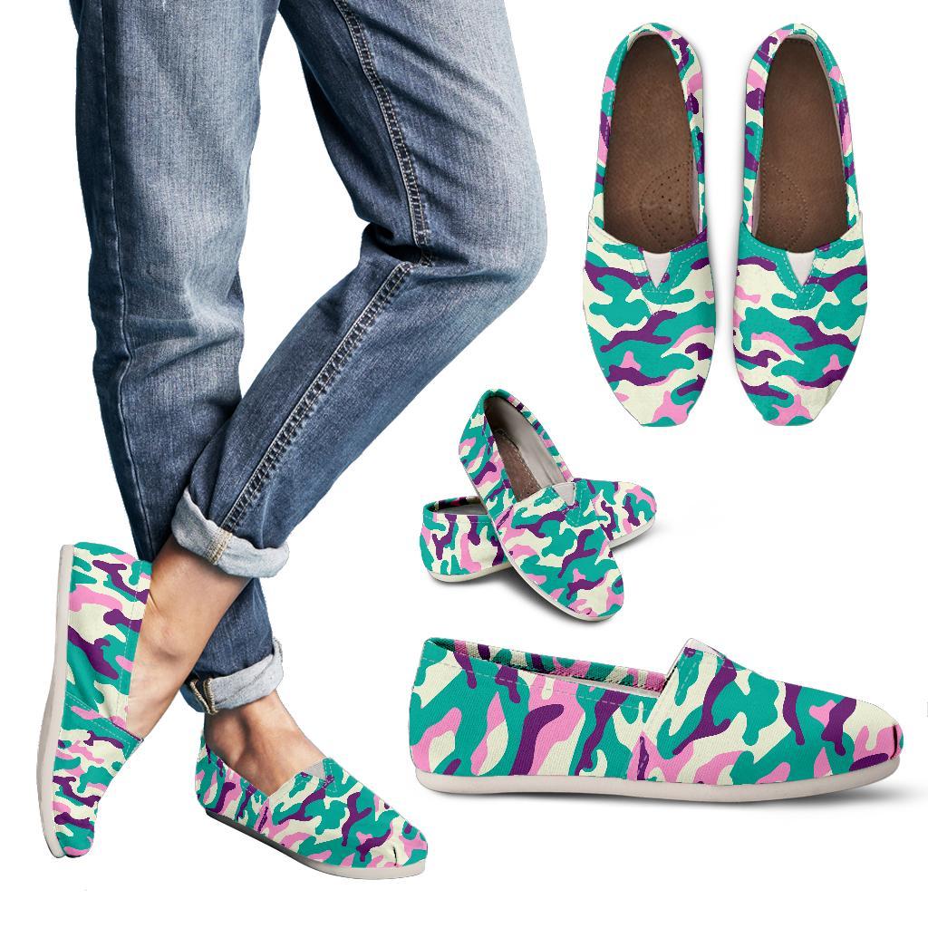 Pastel Teal And Purple Camouflage Print Women's Casual Canvas Shoes