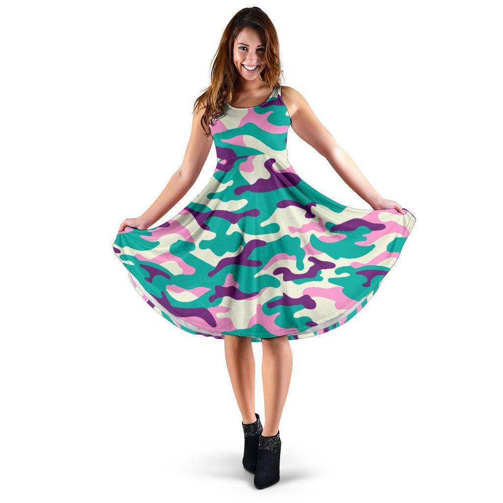 Pastel Teal And Purple Camouflage Print Women's Dress