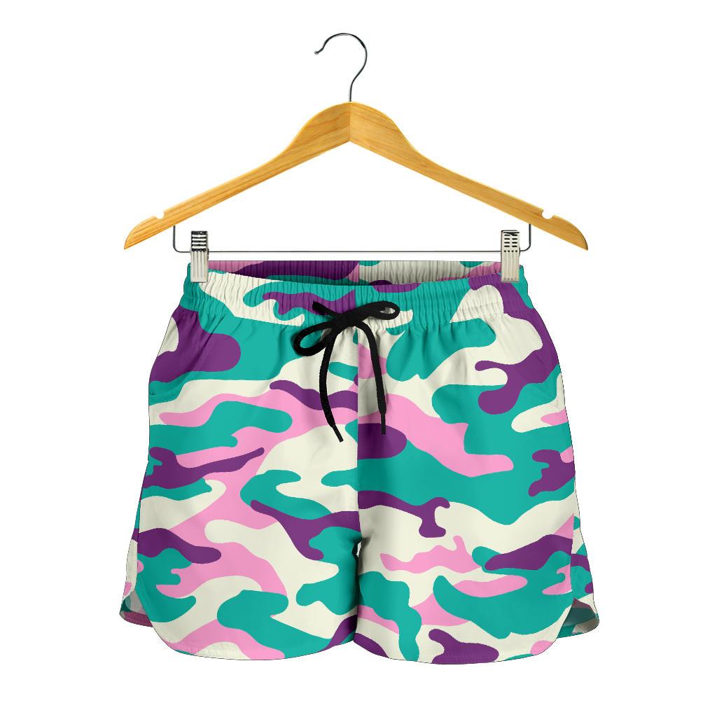 Pastel Teal And Purple Camouflage Print Women's Shorts