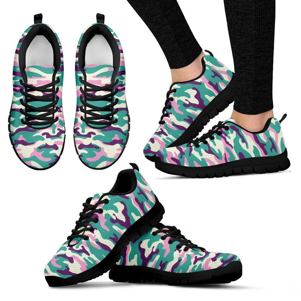 Pastel Teal And Purple Camouflage Print Women's Sneakers