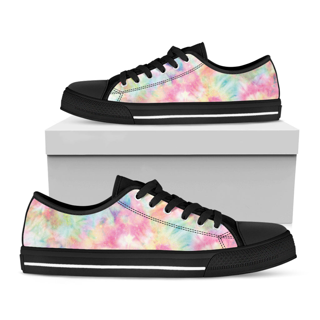 Pastel Tie Dye Print Black Low Top Shoes