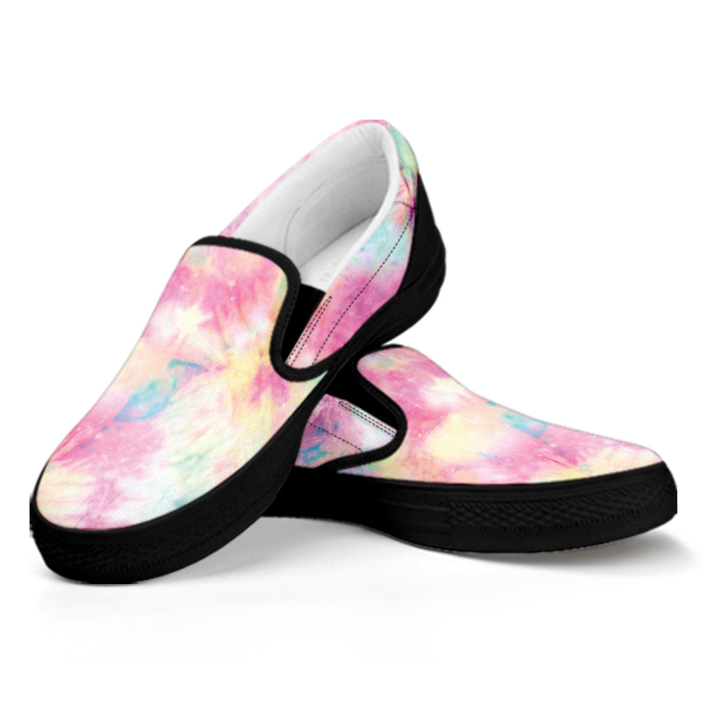 Pastel Tie Dye Print Black Slip On Shoes