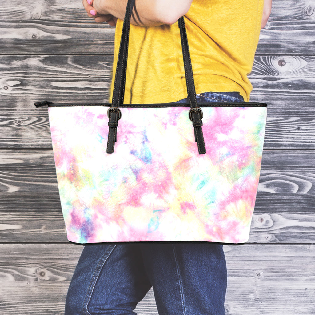 Pastel Tie Dye Print Leather Tote Bag