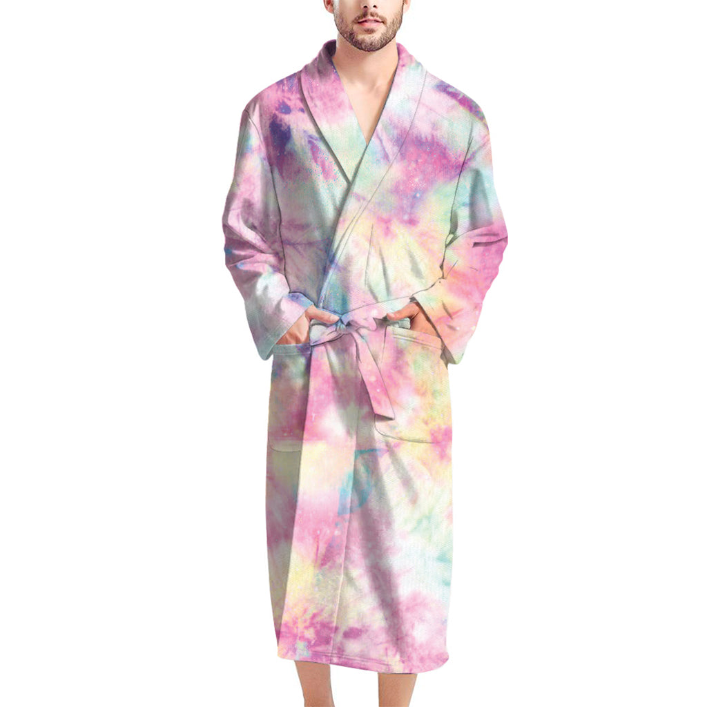 Pastel Tie Dye Print Men's Bathrobe