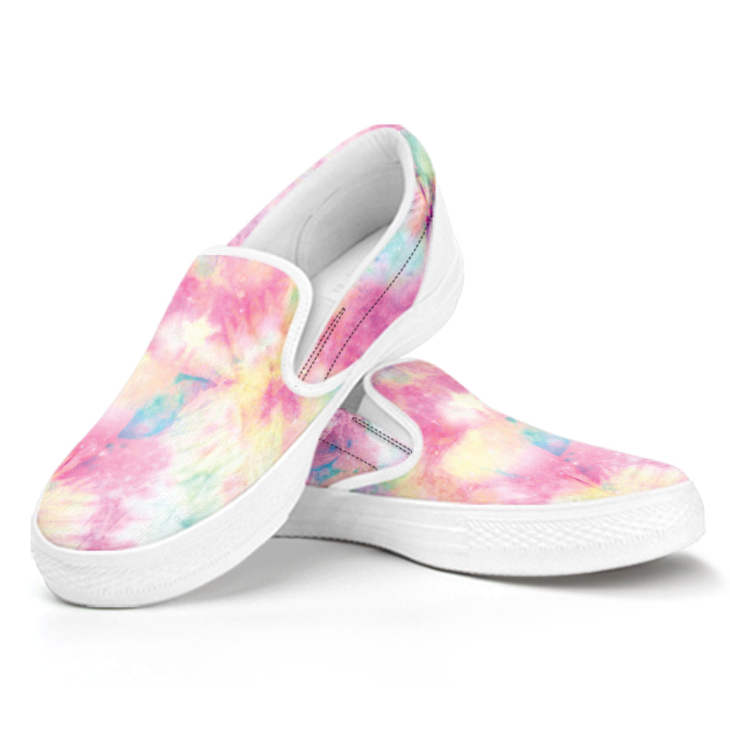 Pastel Tie Dye Print White Slip On Shoes