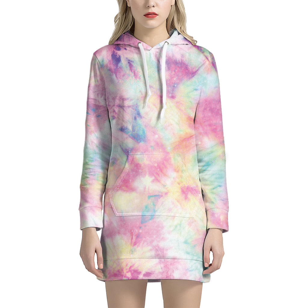 Pastel Tie Dye Print Women's Pullover Hoodie Dress