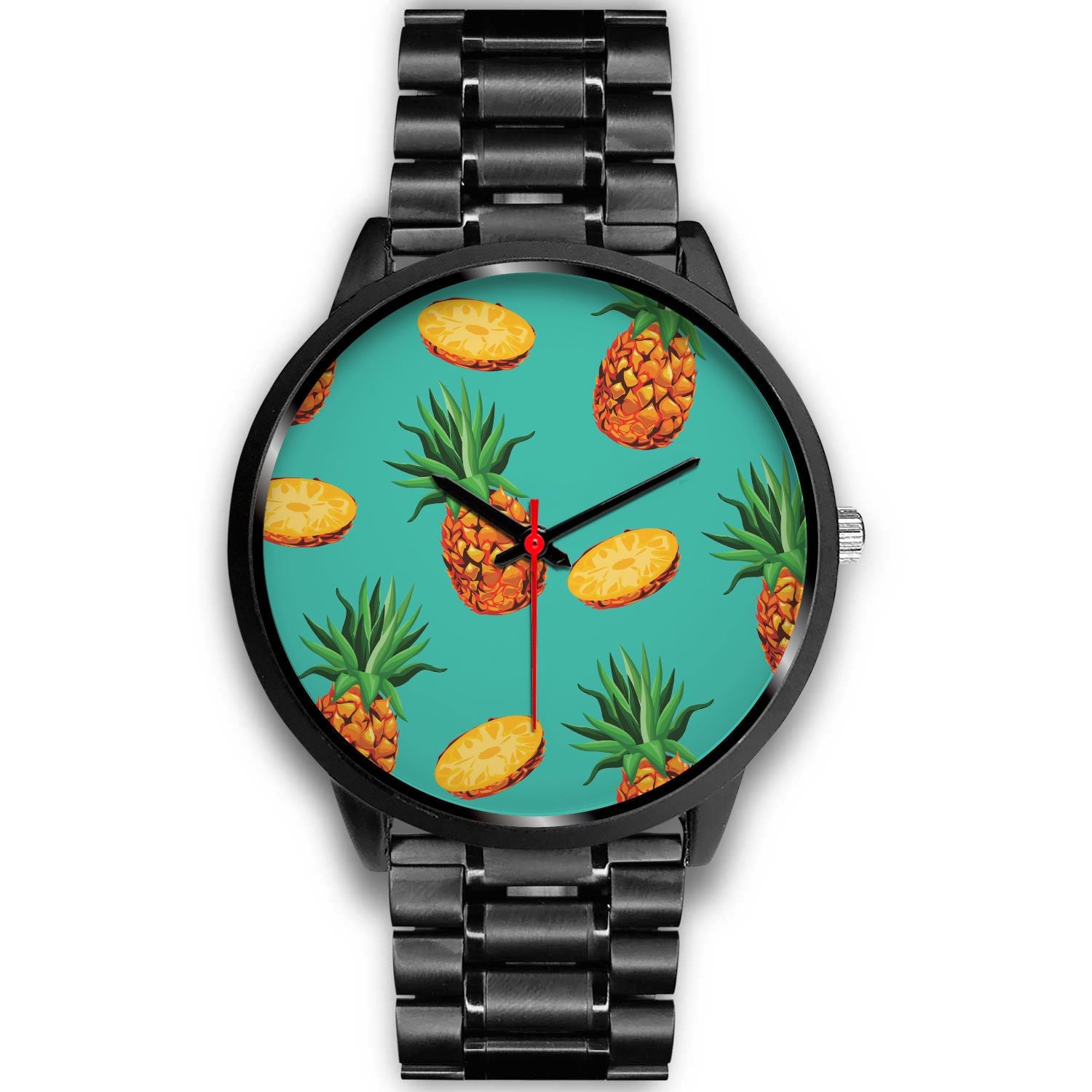 Pastel Turquoise Pineapple Pattern Print Black Watch