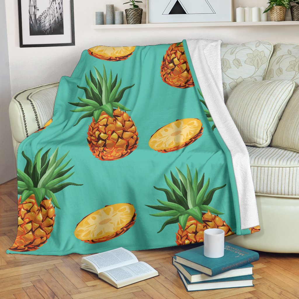 Pastel Turquoise Pineapple Pattern Print Blanket