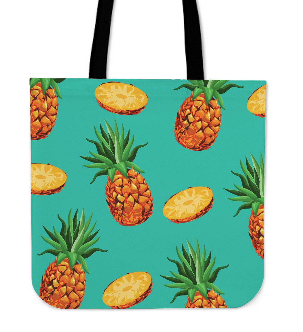 Pastel Turquoise Pineapple Pattern Print Canvas Tote Bag