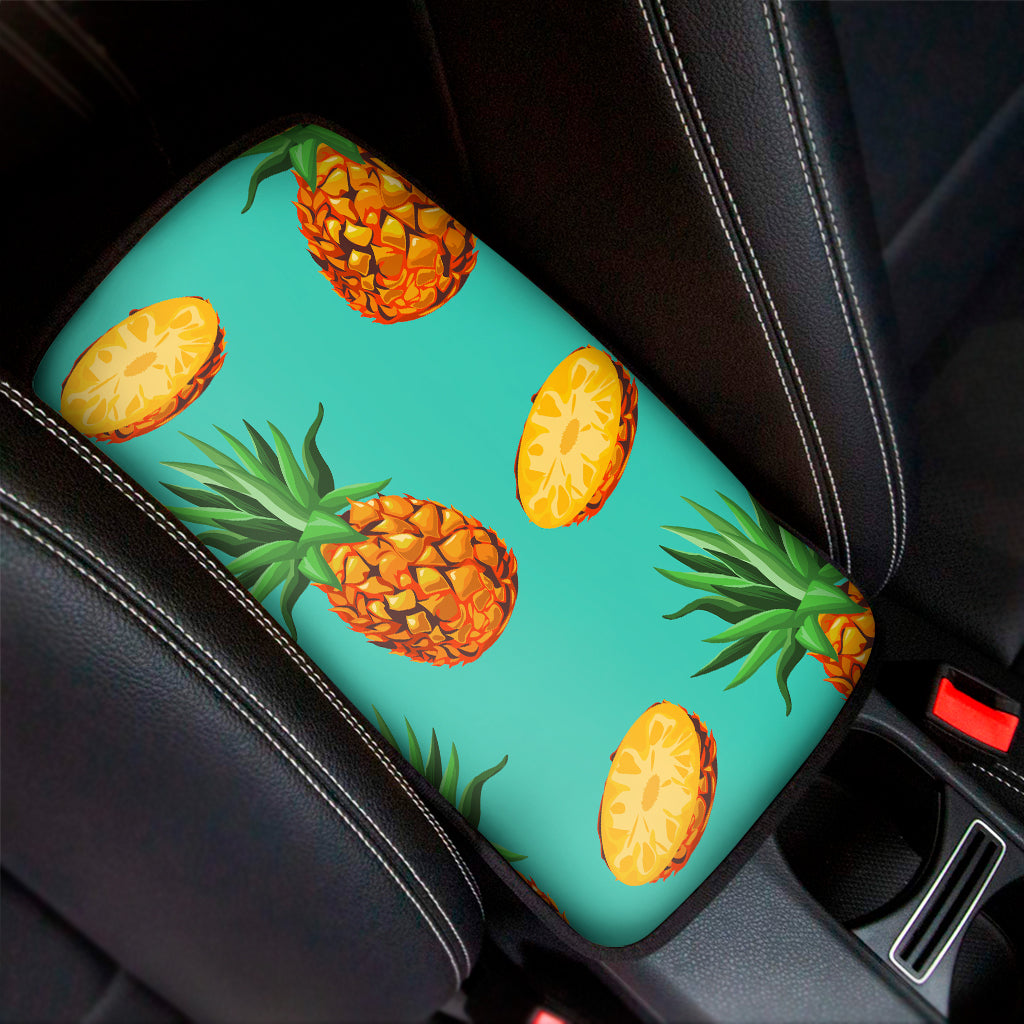 Pastel Turquoise Pineapple Pattern Print Car Center Console Cover