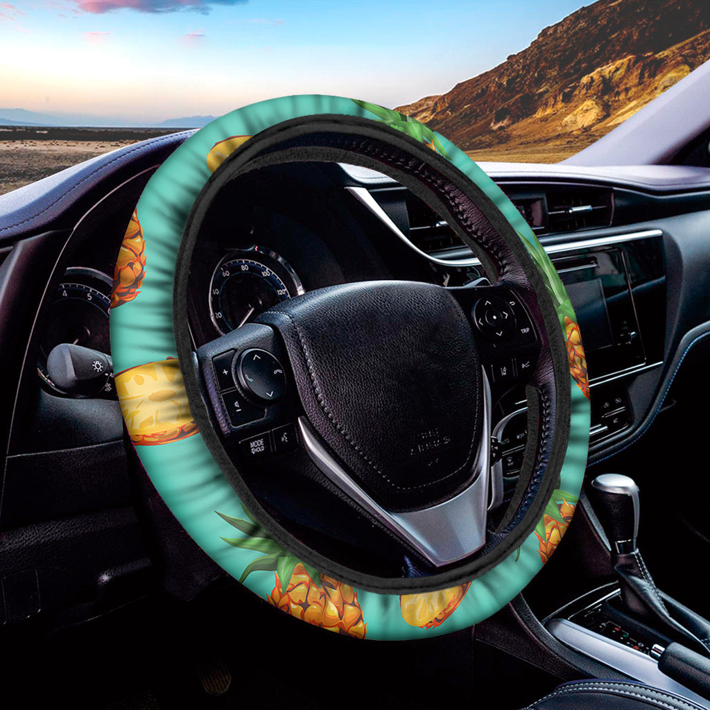 Pastel Turquoise Pineapple Pattern Print Car Steering Wheel Cover