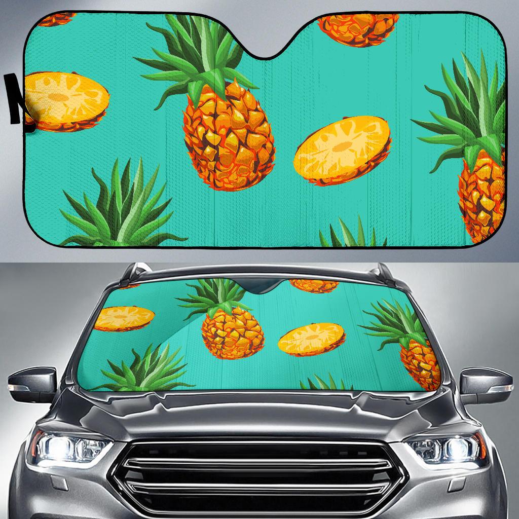 Pastel Turquoise Pineapple Pattern Print Car Sun Shade