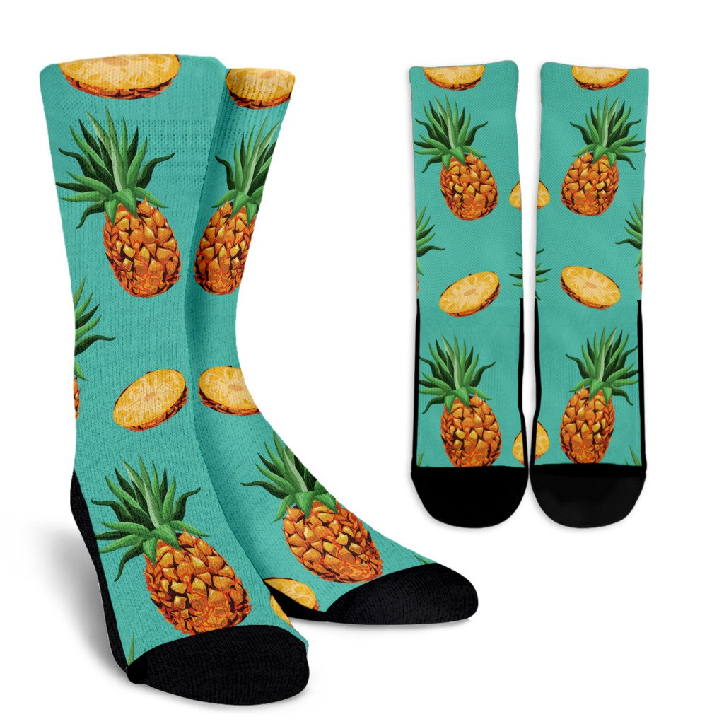 Pastel Turquoise Pineapple Pattern Print Crew Socks