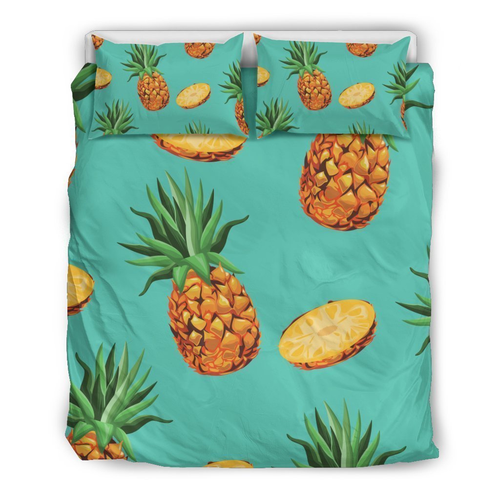 Pastel Turquoise Pineapple Pattern Print Duvet Cover Bedding Set