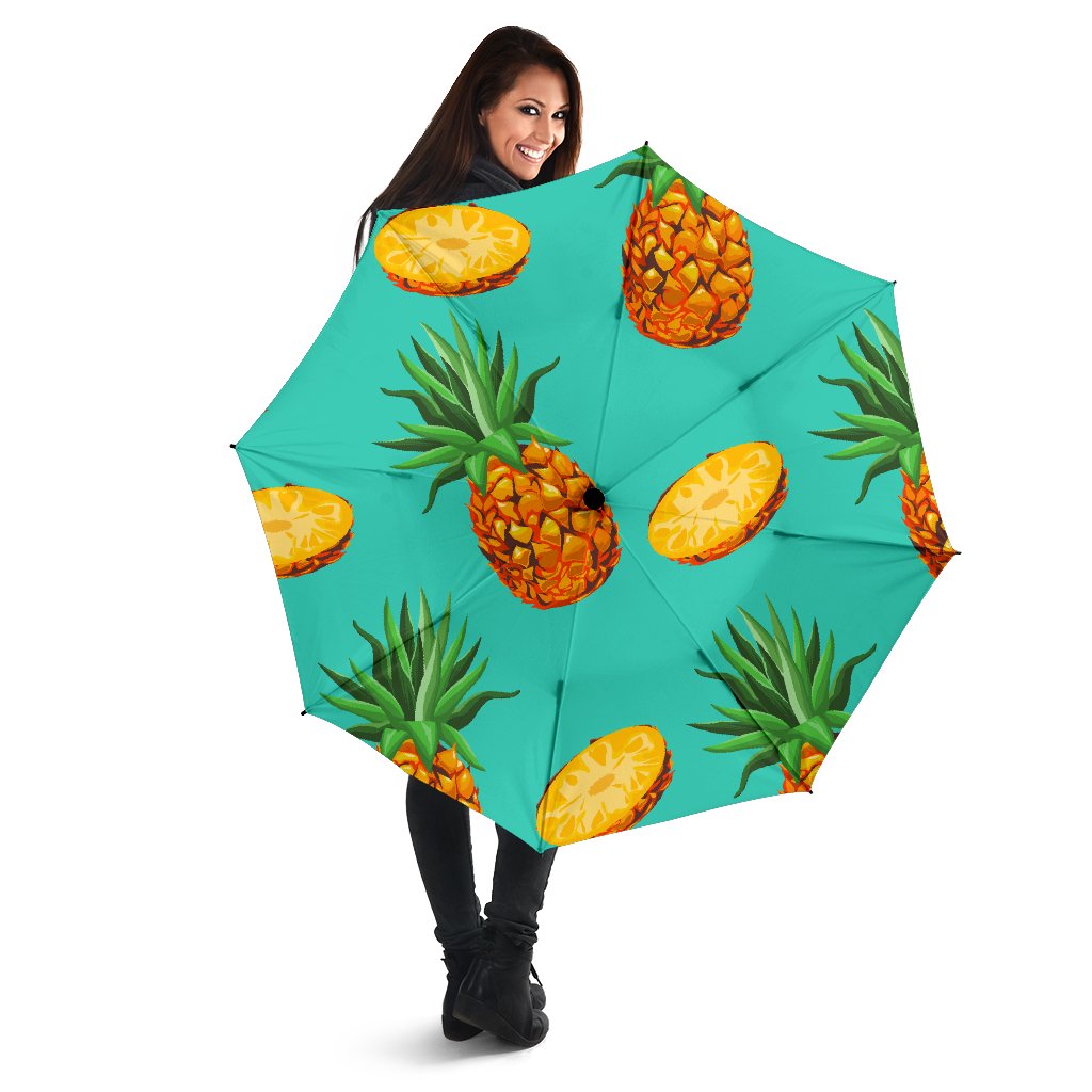 Pastel Turquoise Pineapple Pattern Print Foldable Umbrella