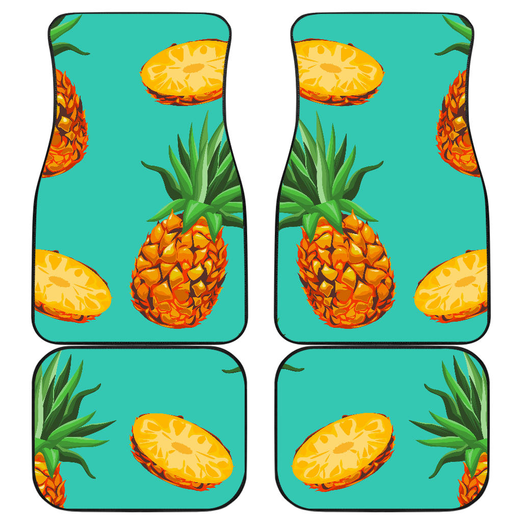 Pastel Turquoise Pineapple Pattern Print Front and Back Car Floor Mats