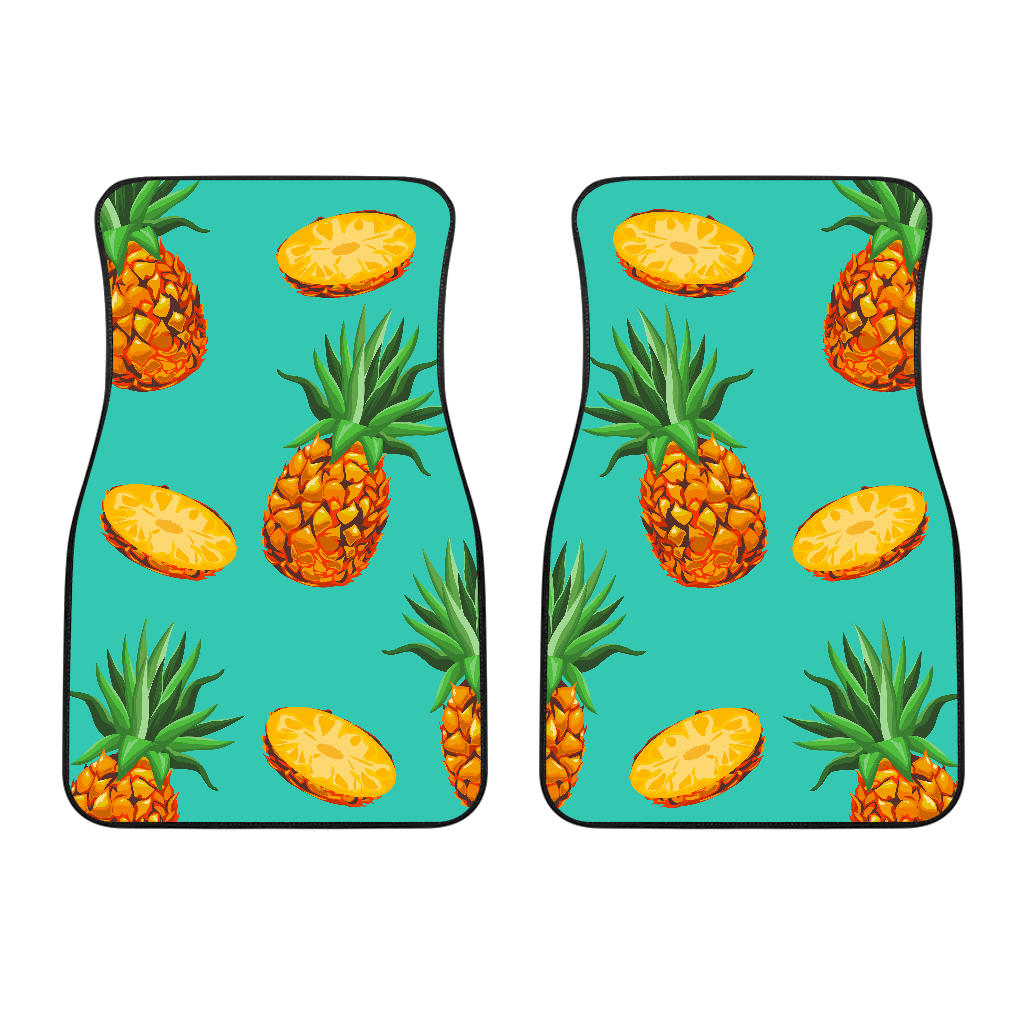 Pastel Turquoise Pineapple Pattern Print Front Car Floor Mats