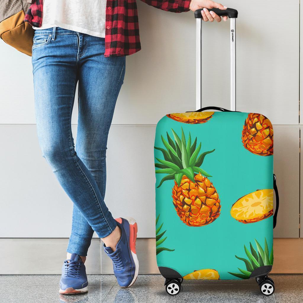 Pastel Turquoise Pineapple Pattern Print Luggage Cover