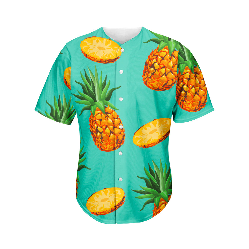 Pastel Turquoise Pineapple Pattern Print Men's Baseball Jersey