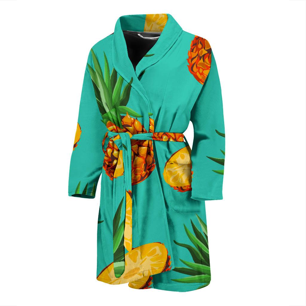 Pastel Turquoise Pineapple Pattern Print Men's Bathrobe