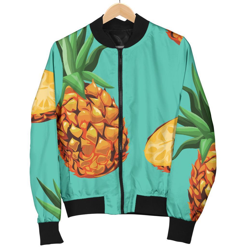 Pastel Turquoise Pineapple Pattern Print Men's Bomber Jacket