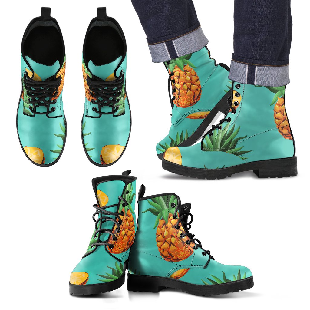 Pastel Turquoise Pineapple Pattern Print Men's Boots