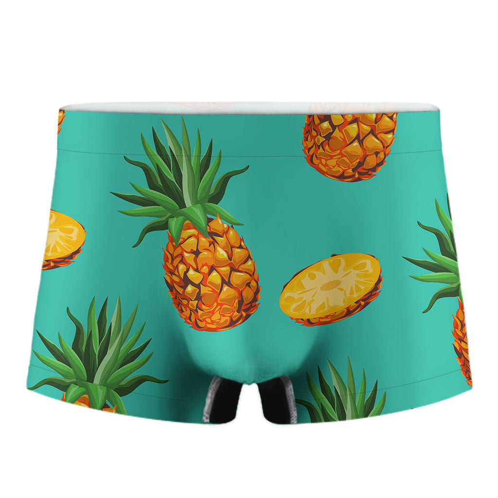 Pastel Turquoise Pineapple Pattern Print Men's Boxer Briefs