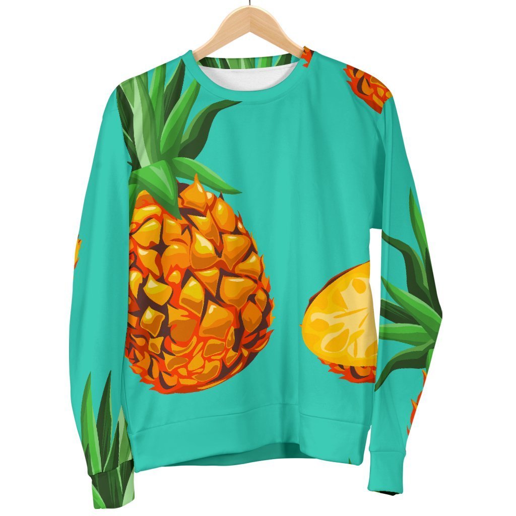 Pastel Turquoise Pineapple Pattern Print Men's Crewneck Sweatshirt