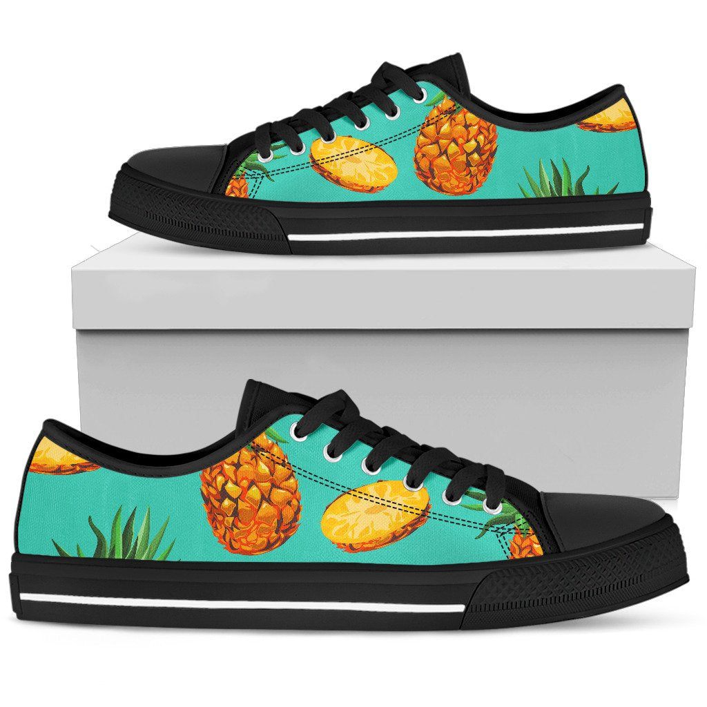 Pastel Turquoise Pineapple Pattern Print Men's Low Top Shoes