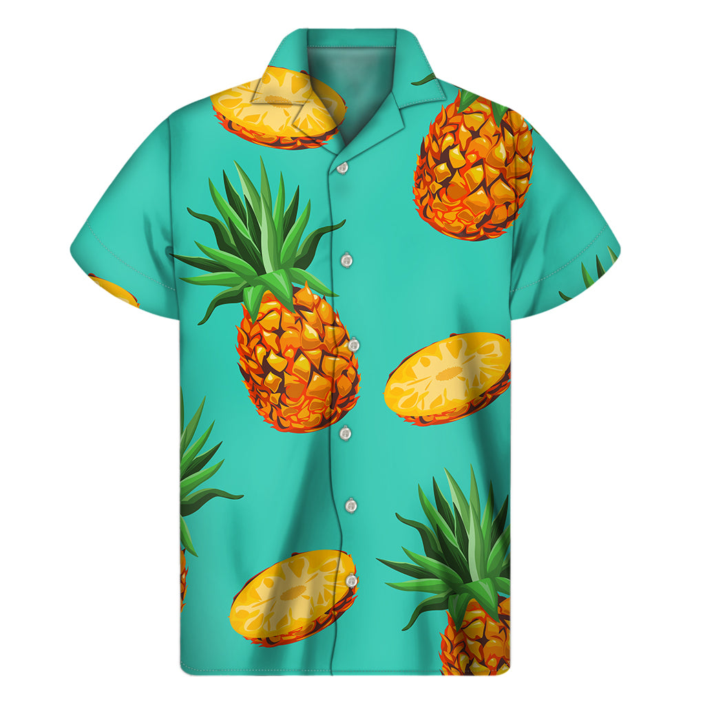 Pastel Turquoise Pineapple Pattern Print Men's Short Sleeve Shirt