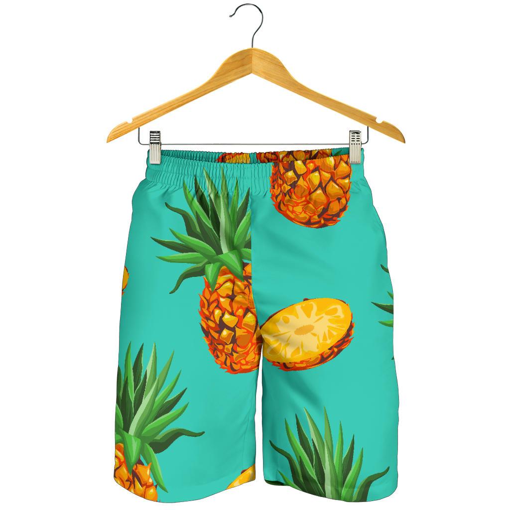 Pastel Turquoise Pineapple Pattern Print Men's Shorts