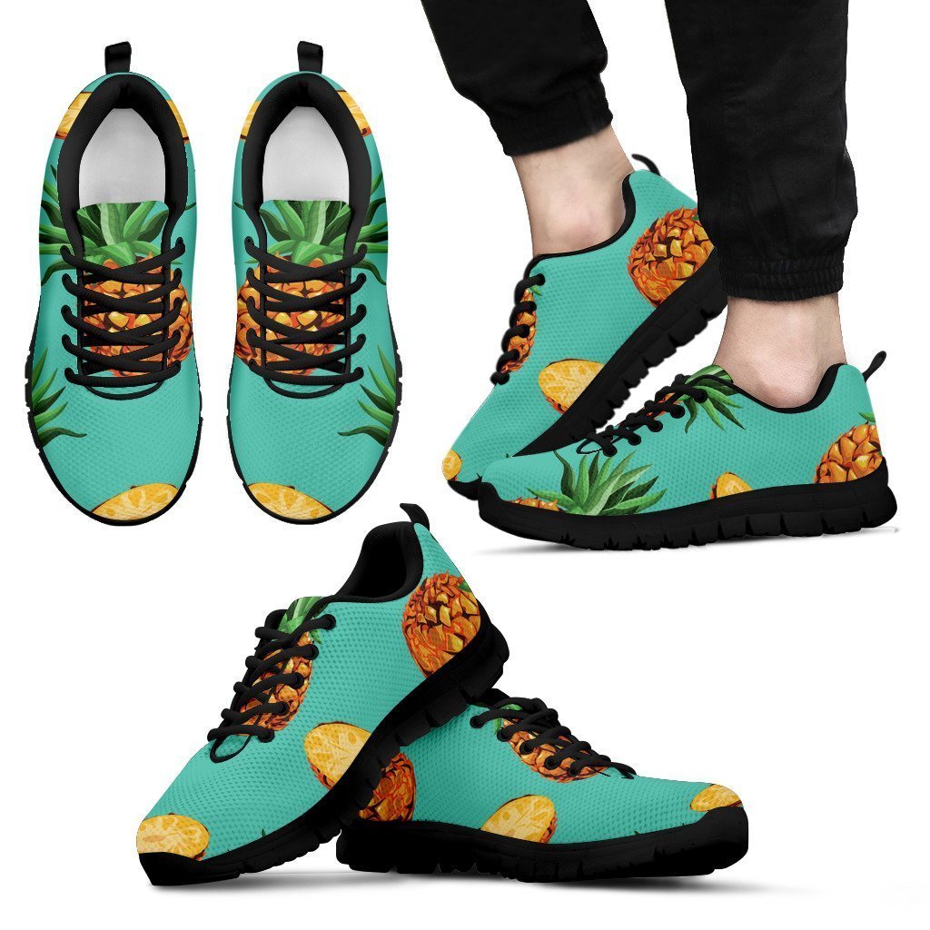 Pastel Turquoise Pineapple Pattern Print Men's Sneakers