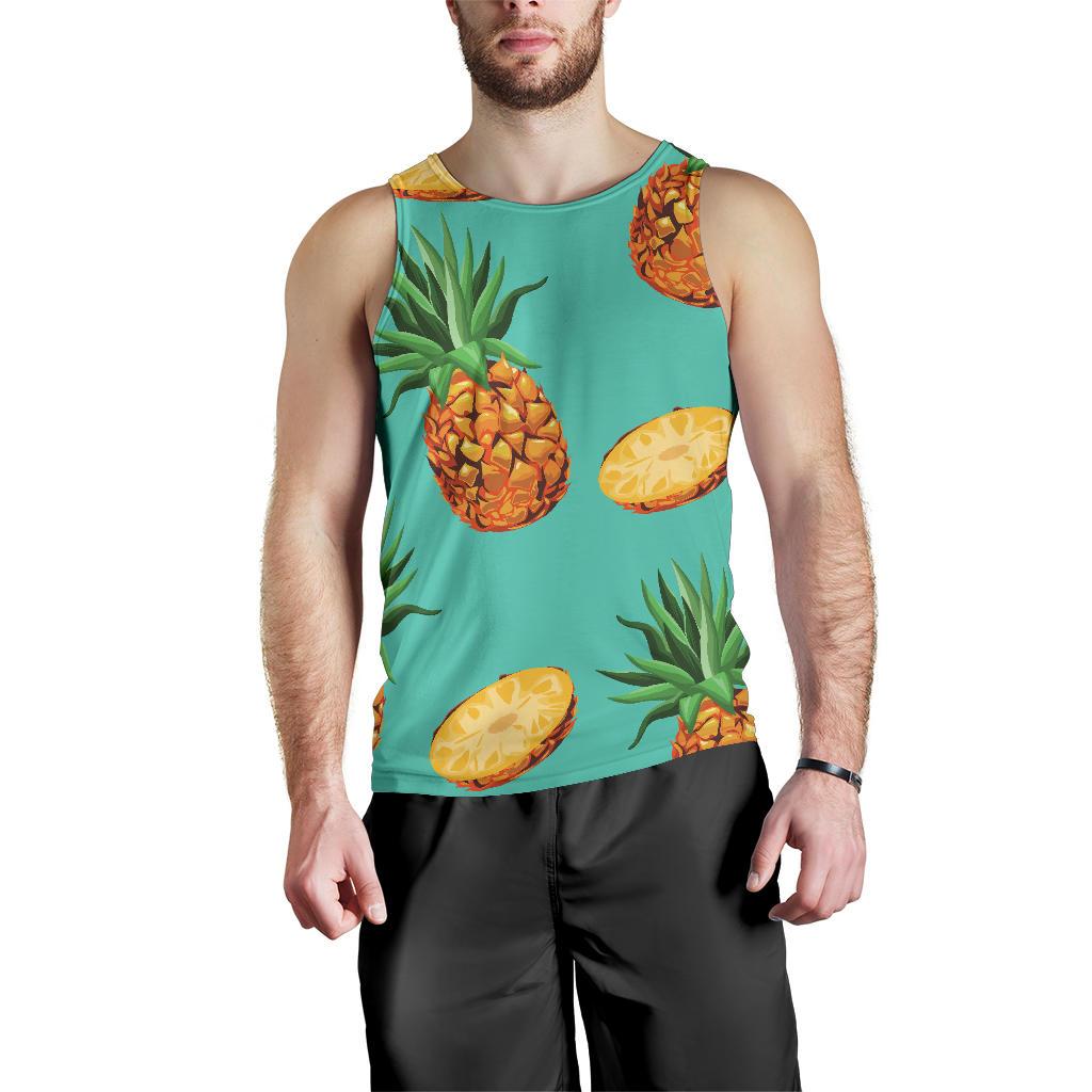 Pastel Turquoise Pineapple Pattern Print Men's Tank Top