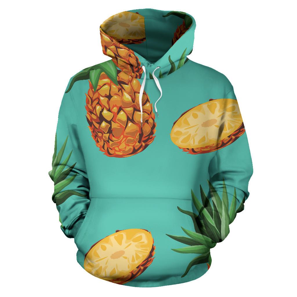 Pastel Turquoise Pineapple Pattern Print Pullover Hoodie