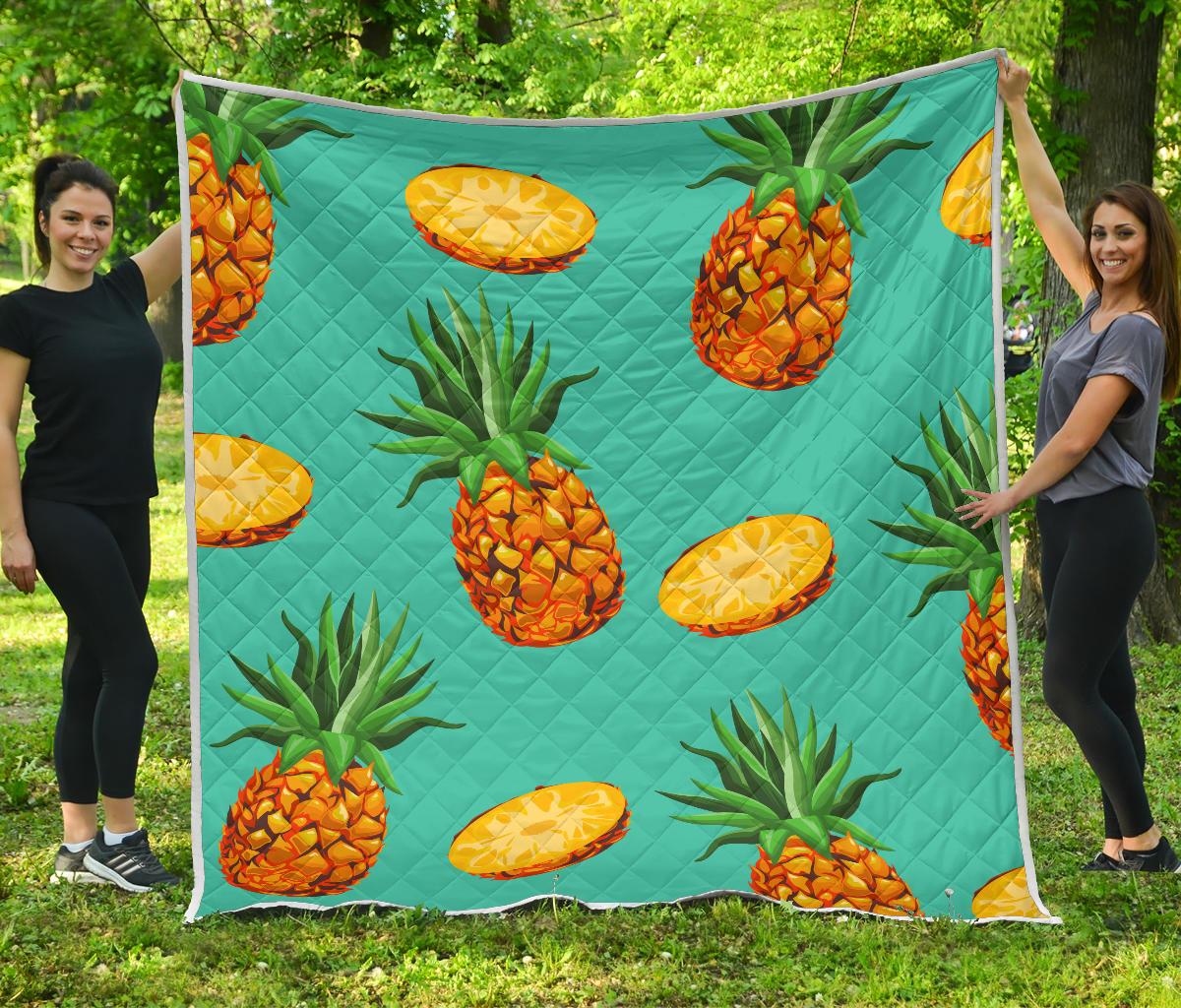 Pastel Turquoise Pineapple Pattern Print Quilt