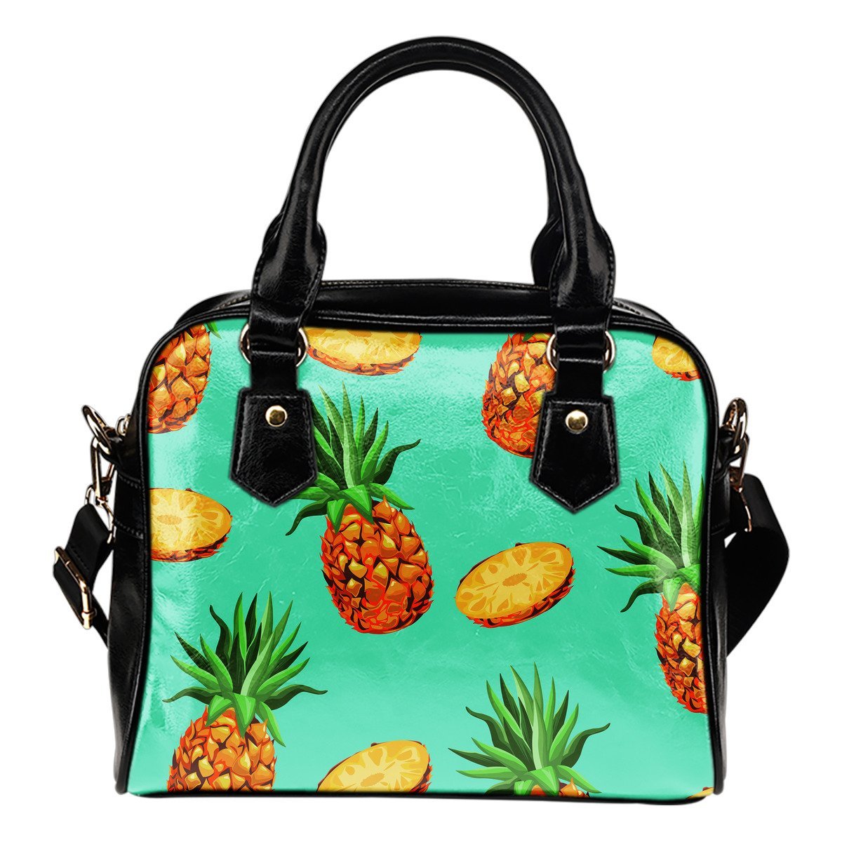 Pastel Turquoise Pineapple Pattern Print Shoulder Handbag