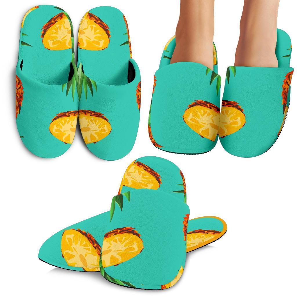 Pastel Turquoise Pineapple Pattern Print Slippers