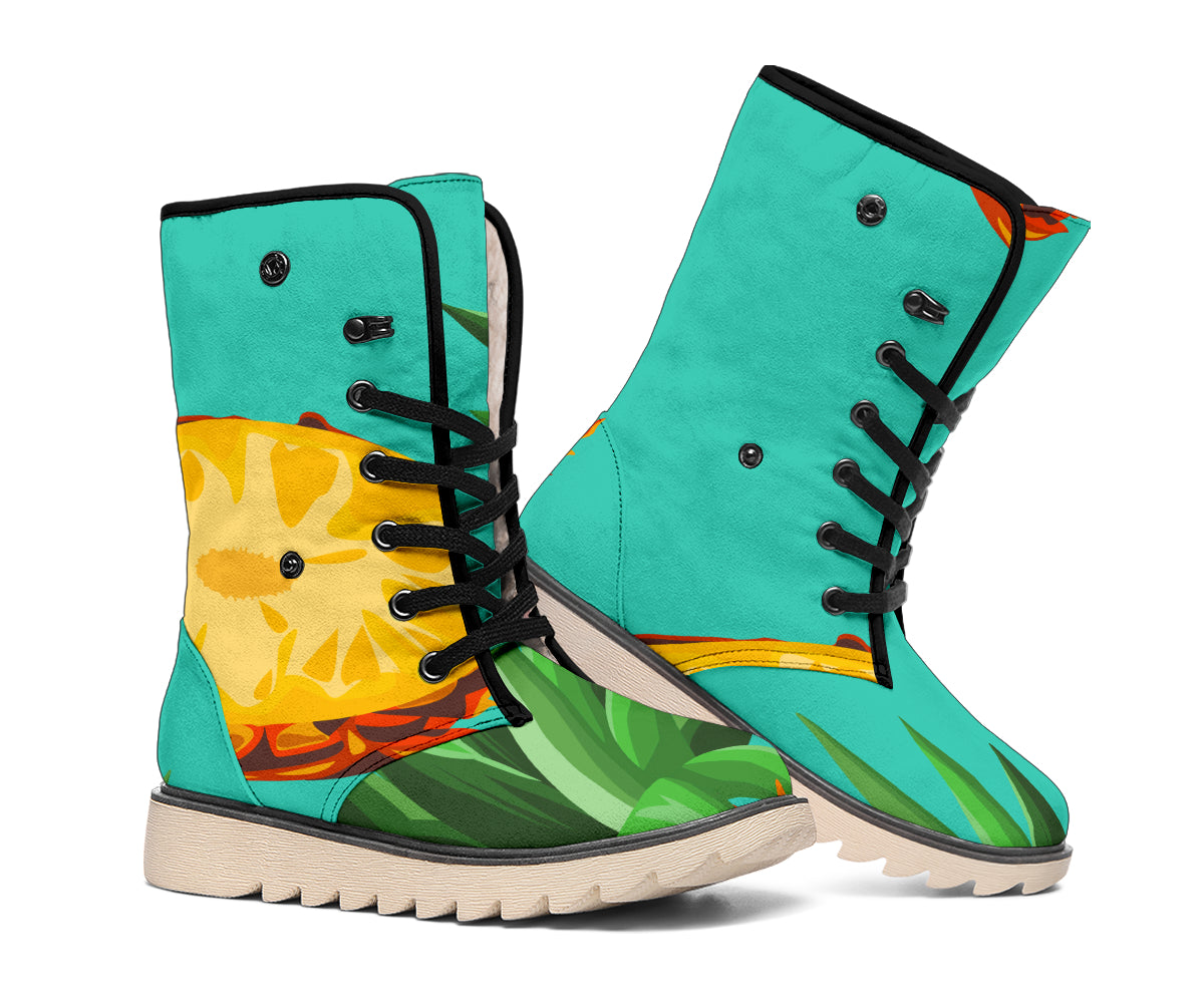 Pastel Turquoise Pineapple Pattern Print Winter Boots