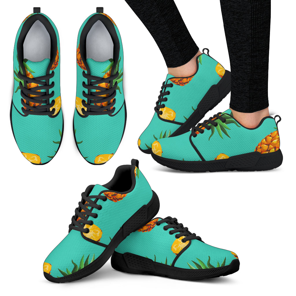 Pastel Turquoise Pineapple Pattern Print Women's Athletic Shoes