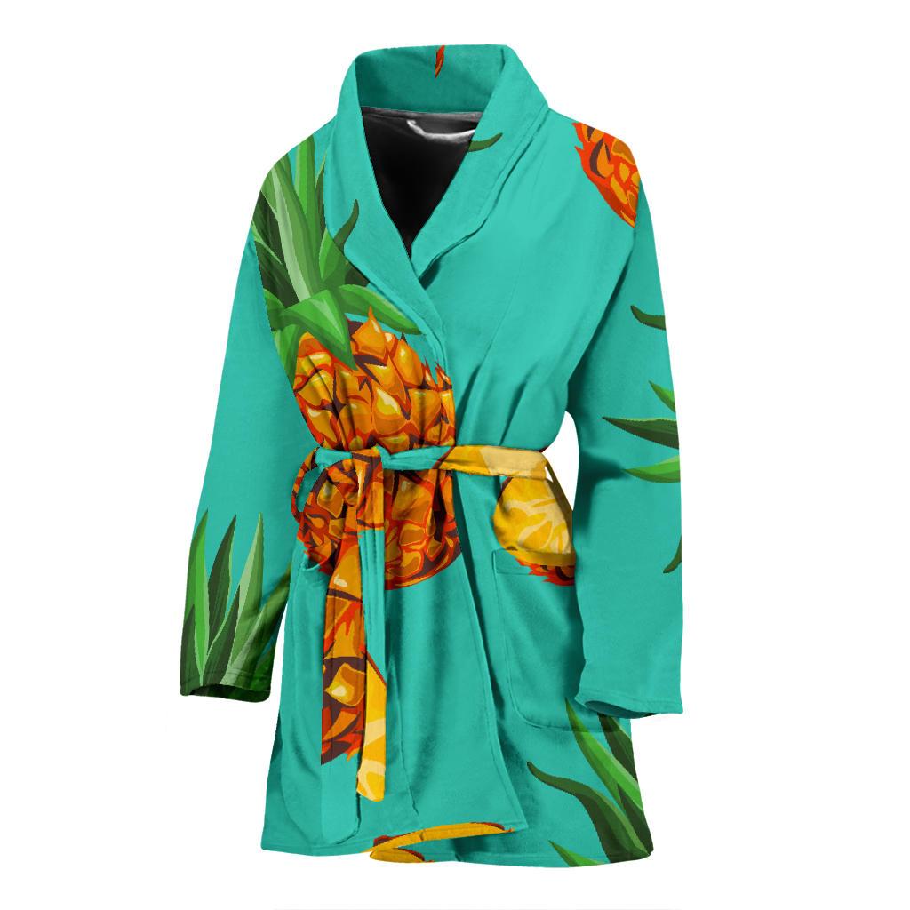 Pastel Turquoise Pineapple Pattern Print Women's Bathrobe