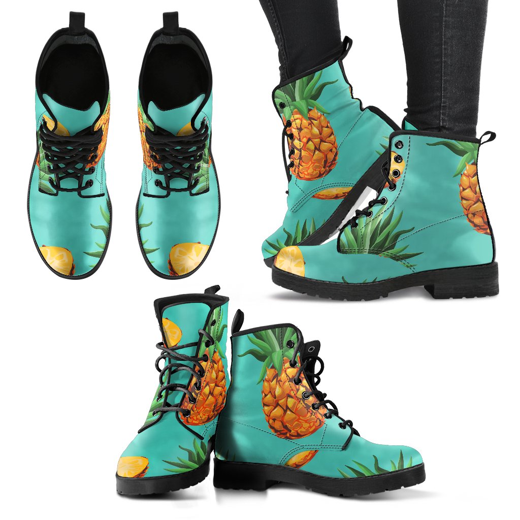 Pastel Turquoise Pineapple Pattern Print Women's Boots