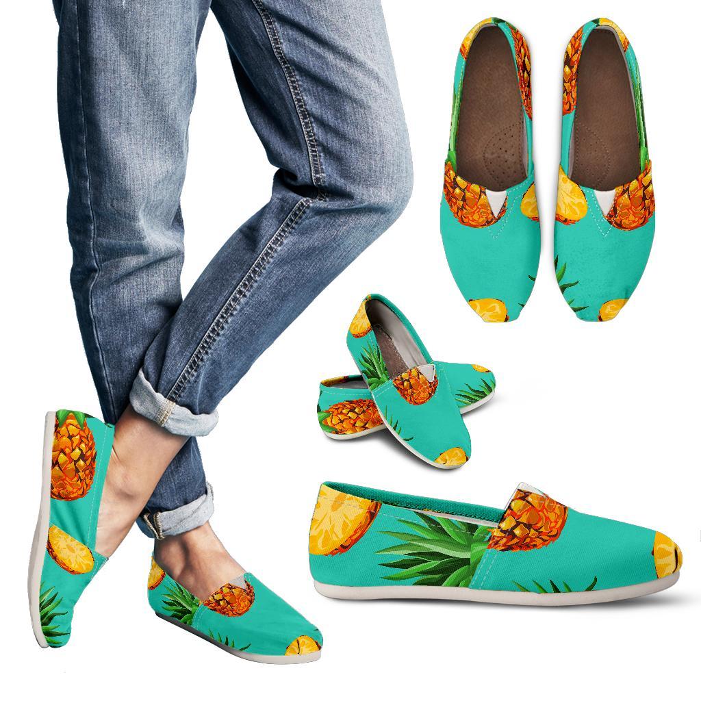 Pastel Turquoise Pineapple Pattern Print Women's Casual Canvas Shoes