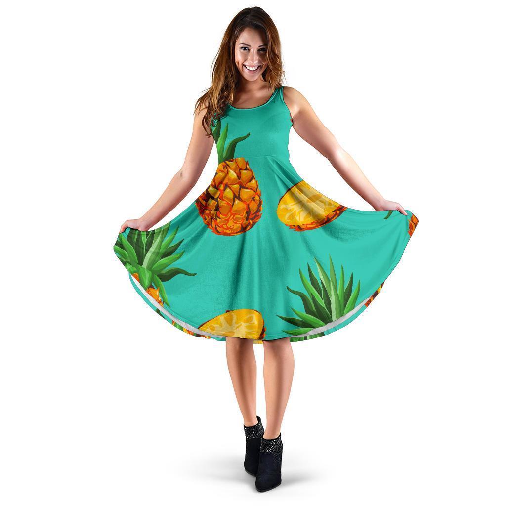 Pastel Turquoise Pineapple Pattern Print Women's Dress