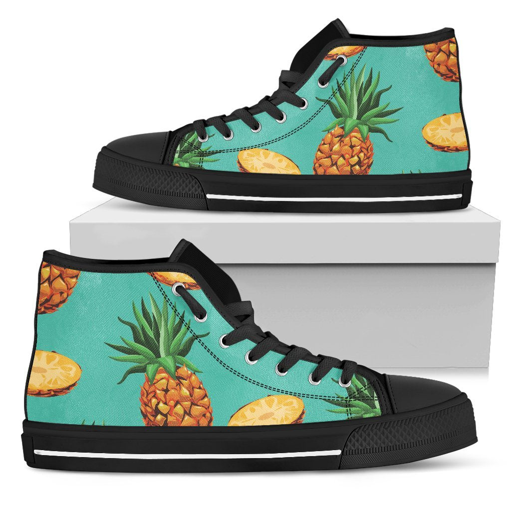 Pastel Turquoise Pineapple Pattern Print Women's High Top Shoes