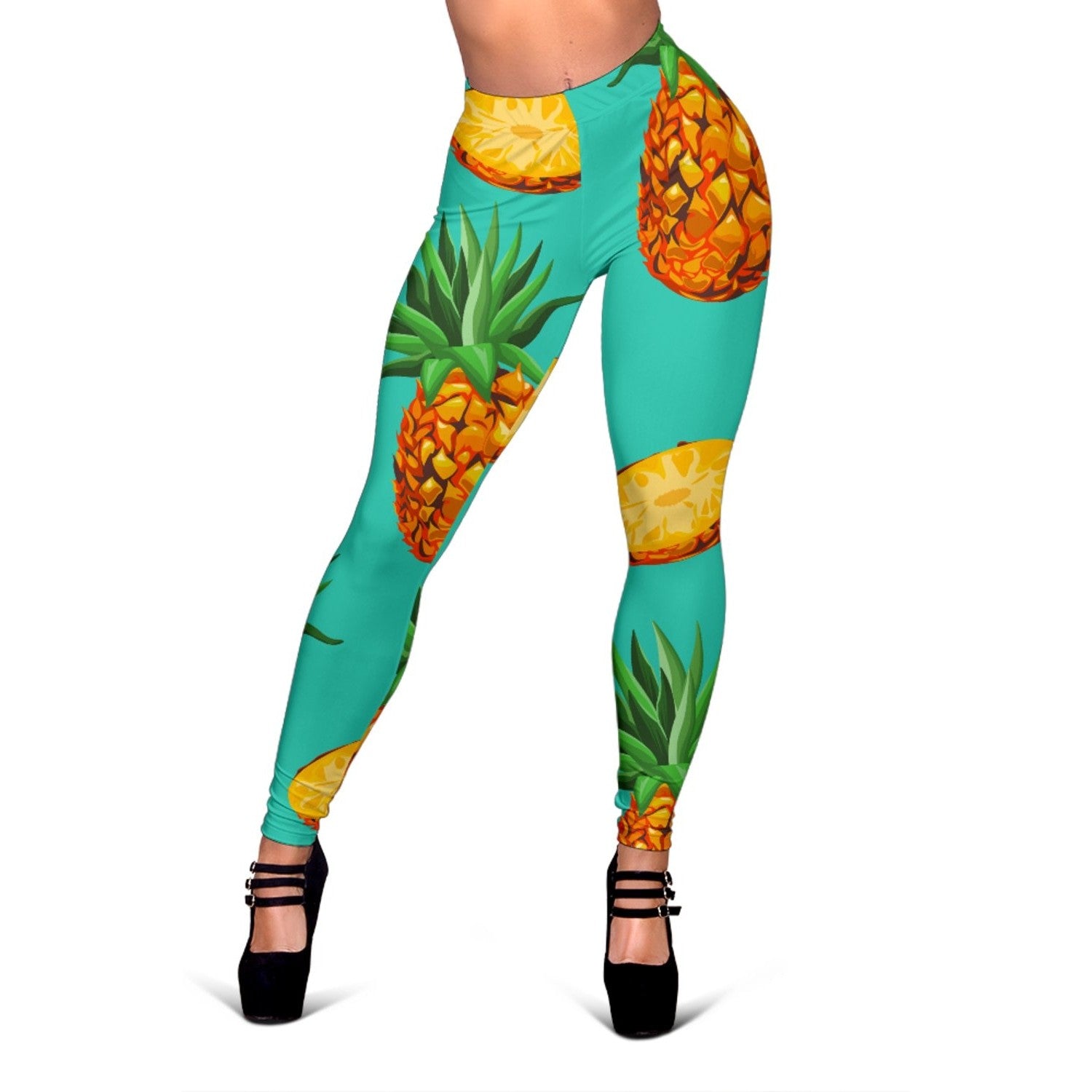 Pastel Turquoise Pineapple Pattern Print Women's Leggings