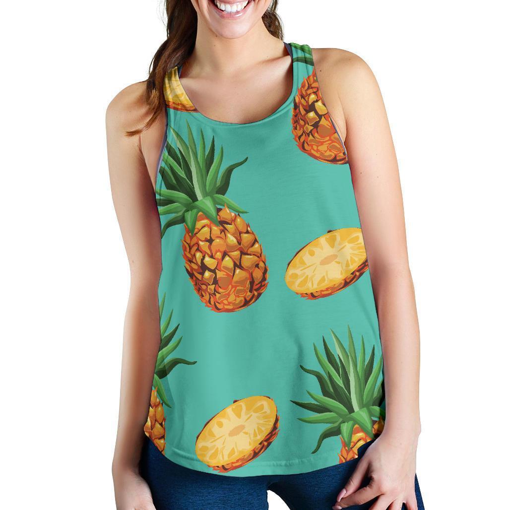 Pastel Turquoise Pineapple Pattern Print Women's Racerback Tank Top