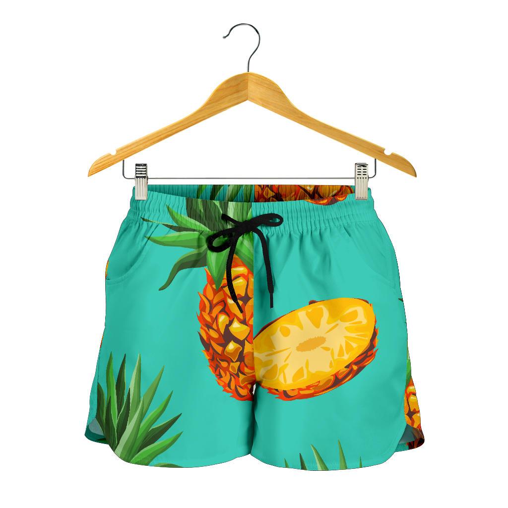 Pastel Turquoise Pineapple Pattern Print Women's Shorts