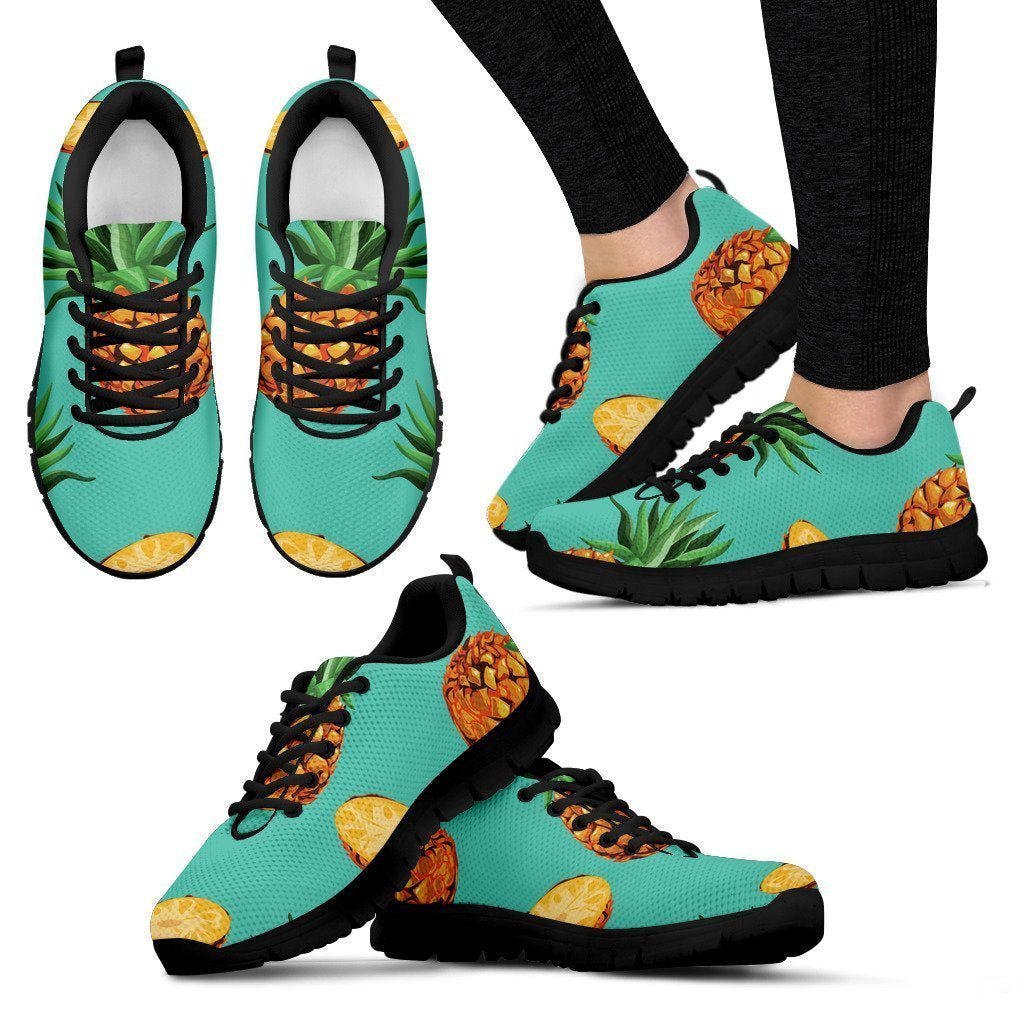 Pastel Turquoise Pineapple Pattern Print Women's Sneakers