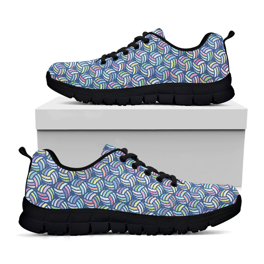 Pastel Volleyball Pattern Print Black Sneakers